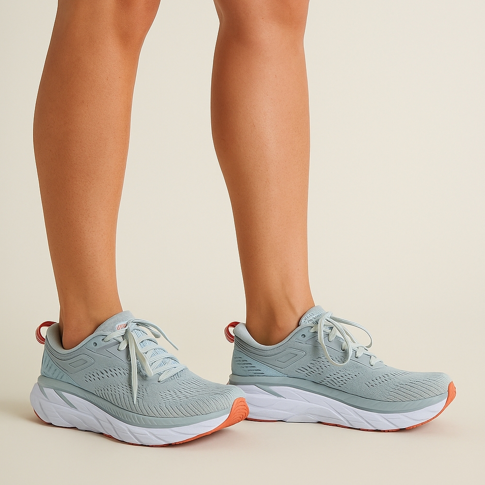 Hoka Light Blue and Coral Athletic Shoes